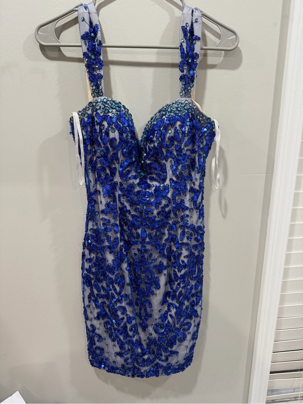 Royal Blue Beaded Embellished Bodycon Dress